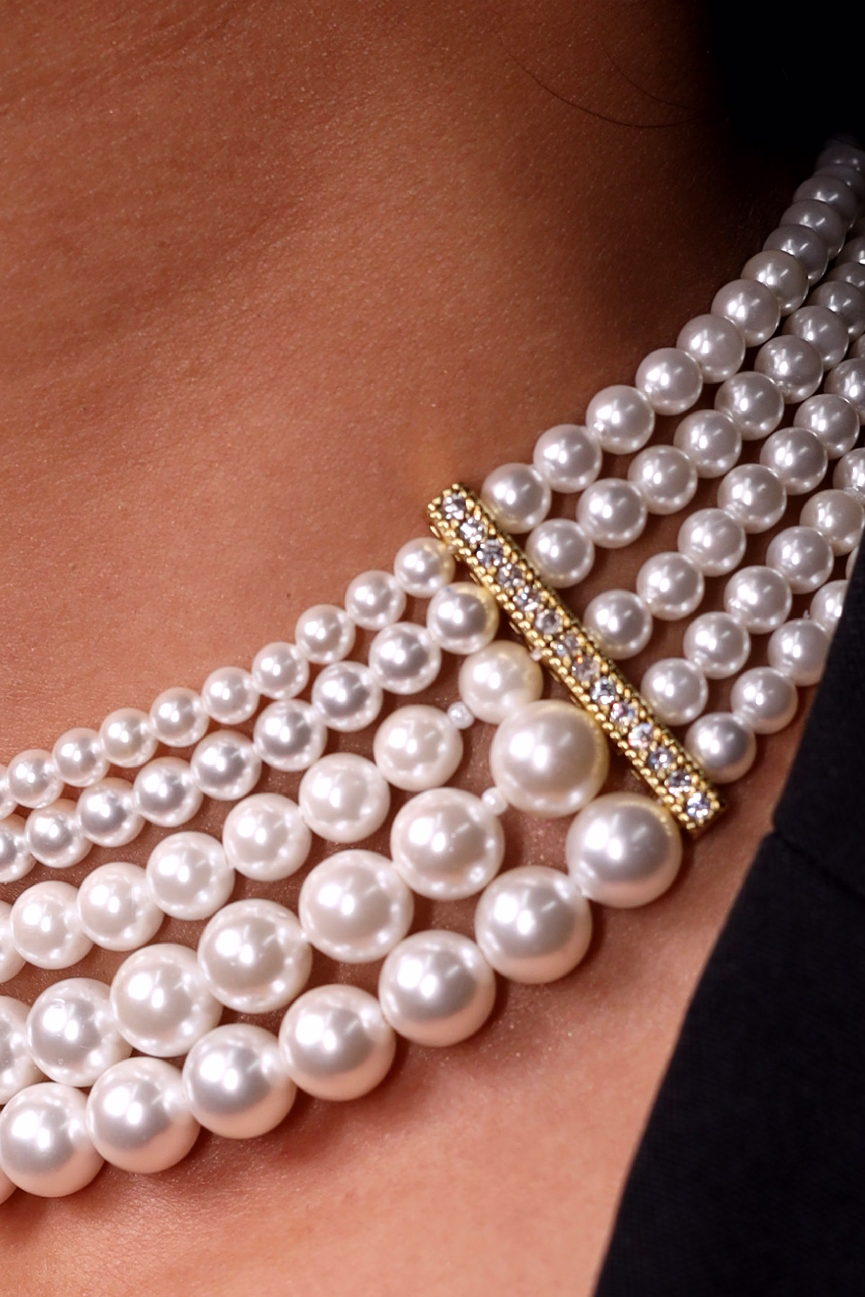Layered Pearl Choker - Gemstones Necklace image 3