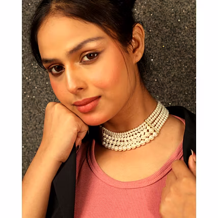 Layered Pearl Choker - Gemstones Necklace-12732373