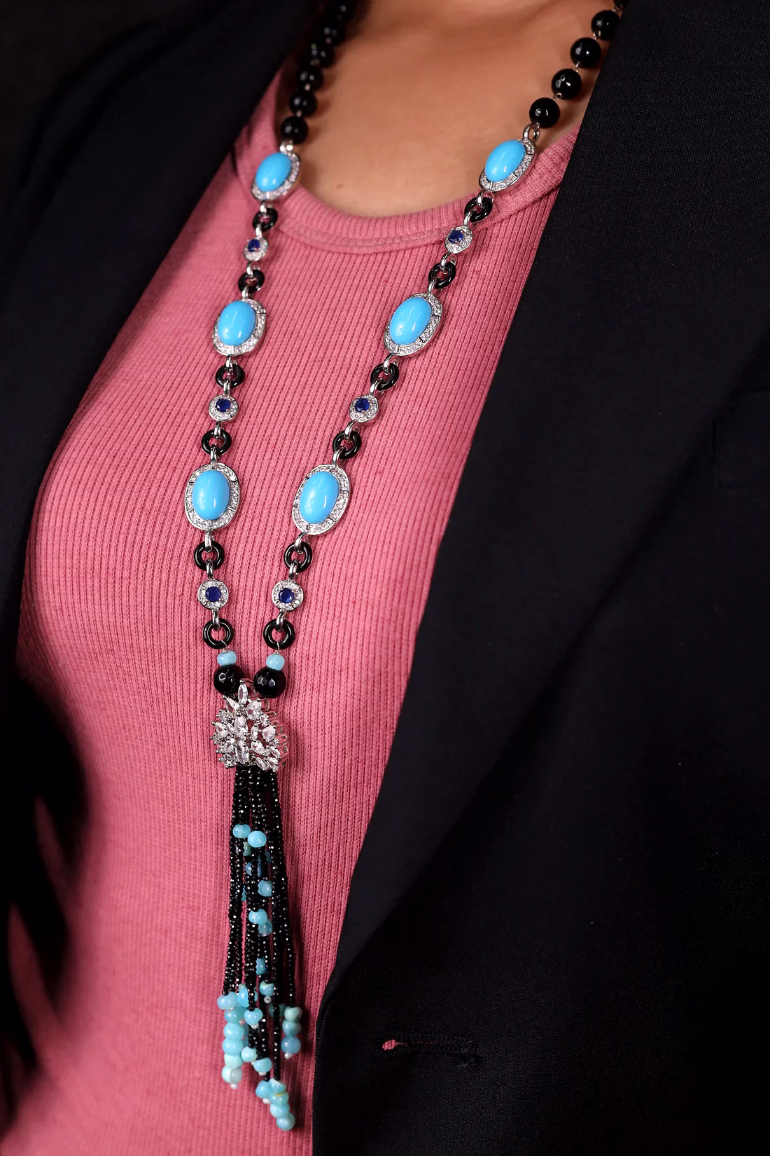 Admirable Turquoise & Black contemporary Necklace - Gemstones Necklace image 2