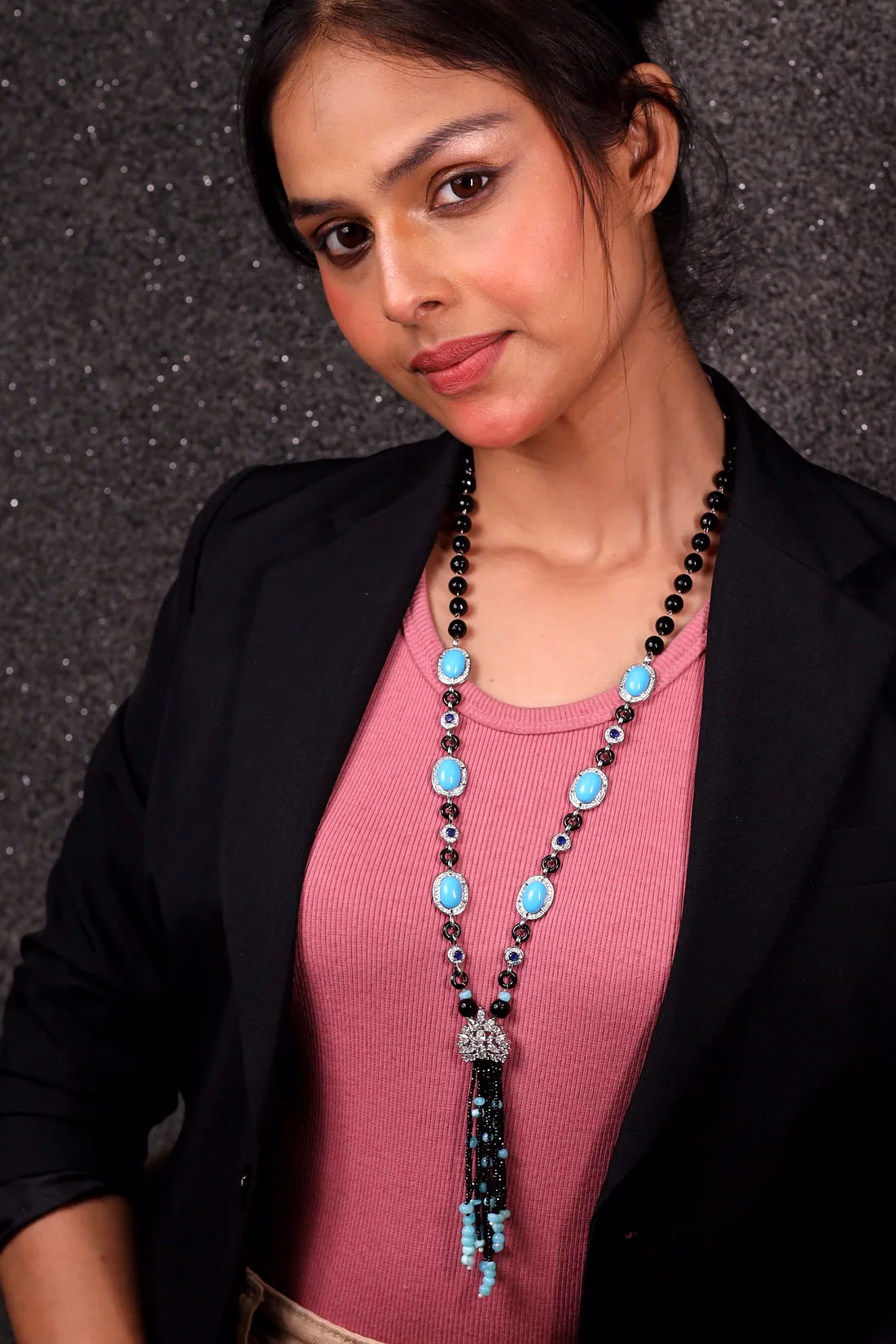 admirable turquoise & black contemporary necklace - gemstones necklace