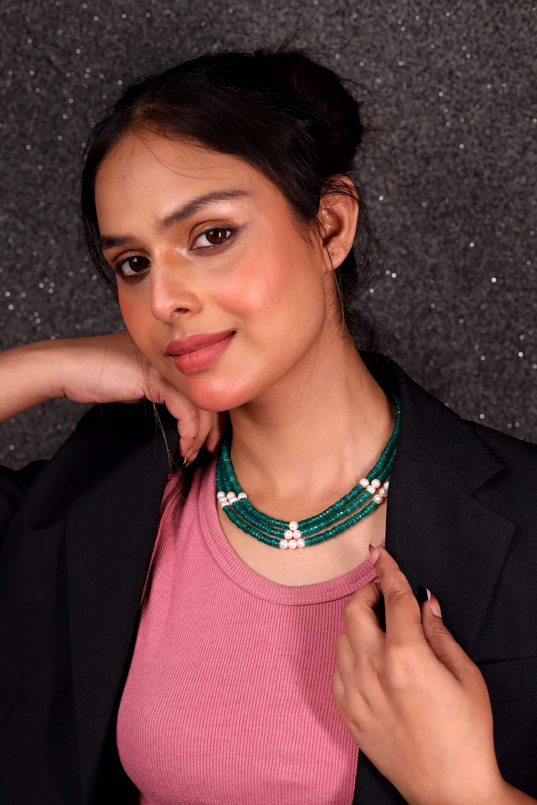 adorable green onyx & pearl necklace - gemstones necklace