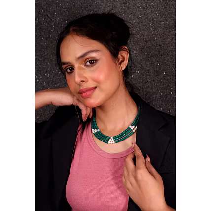 Adorable Green Onyx &amp; Pearl Necklace - Gemstones Necklace-12733843
