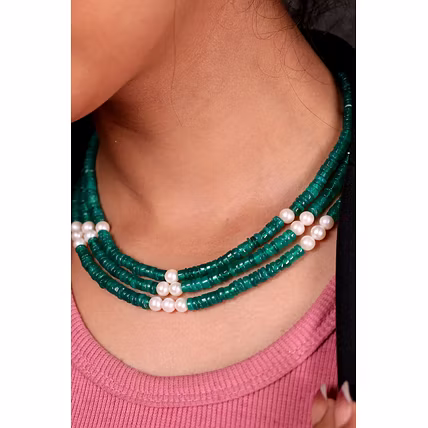 Adorable Green Onyx &amp; Pearl Necklace - Gemstones Necklace-1