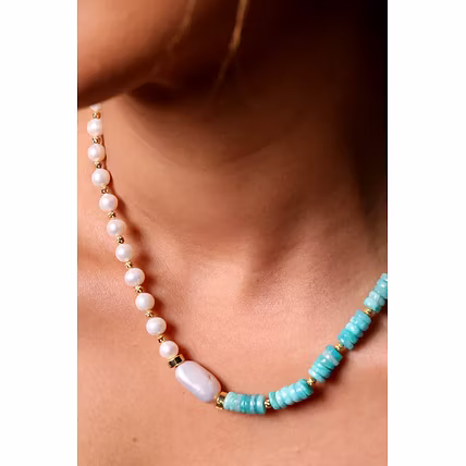 Amazonite with fresh water pearl necklace - Gemstones Necklace-2