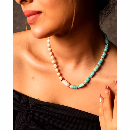 Amazonite with fresh water pearl necklace - Gemstones Necklace-1