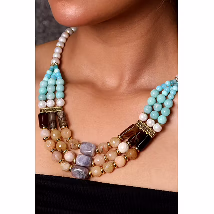 Amazonite with Pearl &amp; shaded tumbles Necklace  - Gemstones Necklace-2