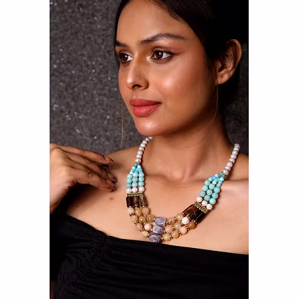 Amazonite with Pearl &amp; shaded tumbles Necklace  - Gemstones Necklace-12733867