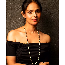 emryn amazonite, garnet & pearl beads string necklace - gemstones necklace