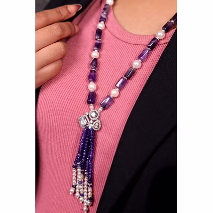 Amethyst &amp; Pearl Contemporary with Locket Necklace - Gemstones Necklace-1