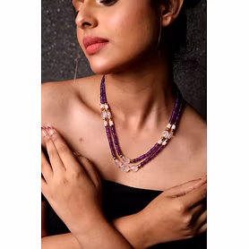 Amethyst & Rose Quartz Beads Necklace - Gemstones Necklace
