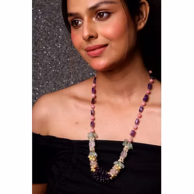 Amethyst & Rose Quartz Bunch Necklace -Gemstones Necklace
