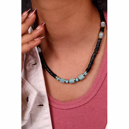 Black Heishi cut &amp; Turquoise Beads Necklace - Gemstones Necklace-1