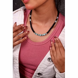 emryn black heishi cut & turquoise beads necklace - gemstones necklace