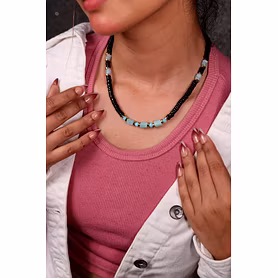 Black Heishi cut & Turquoise Beads Necklace - Gemstones Necklace