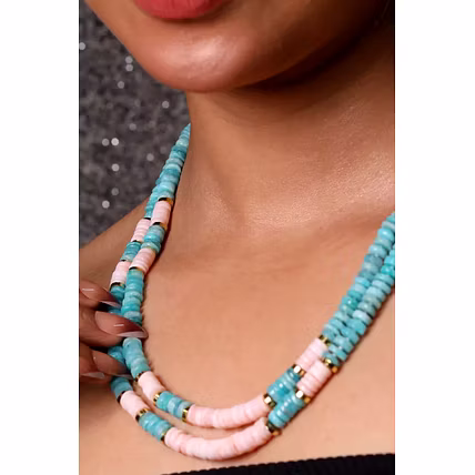 Blue and Pink Opal Beads Necklace - Gemstones Necklace-2