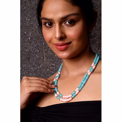 Blue and Pink Opal Beads Necklace - Gemstones Necklace-1