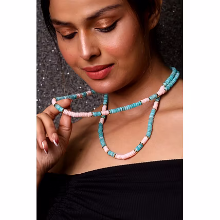 Blue and Pink Opal Beads Necklace - Gemstones Necklace-12734657