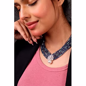 Blue onyx Beads with Pearl DC Pendant Necklace -Gemstones Necklace