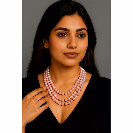 Blush Multi-Layer Shell Pearl Necklace for Festive Wear | Handcrafted Natural Jewelry Gemstones Necklace-12734897