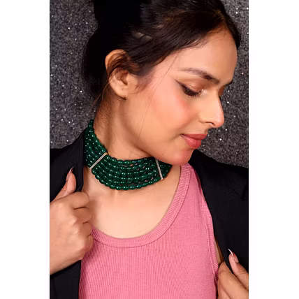 Bold Layered Green Oval onyx Choker -Gemstones Necklace-1