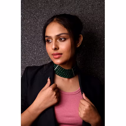 Bold Layered Green Oval onyx Choker -Gemstones Necklace-12734953