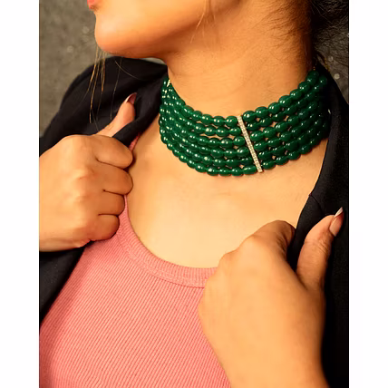 Bold Layered Green Oval onyx Choker -Gemstones Necklace-2