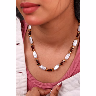 emryn boraq pearl & garnet beads necklace - gemstones necklace
