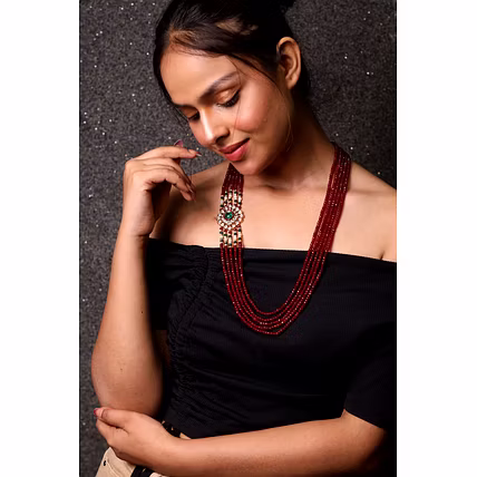 Broach Style Ruby Onyx Necklace-Gemstones Necklace-12735137