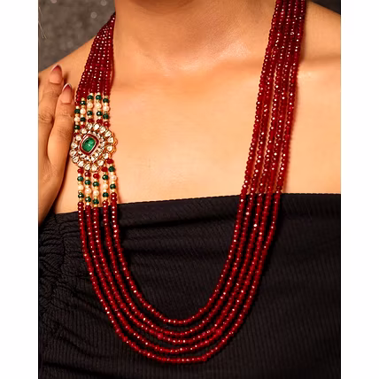 Broach Style Ruby Onyx Necklace-Gemstones Necklace-1