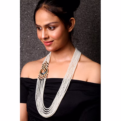 broach style pearl necklace - gemstones necklace