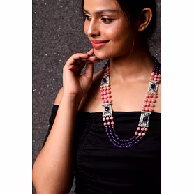 Designer Amethyst & pink Natural beads Necklace - Gemstones Necklace