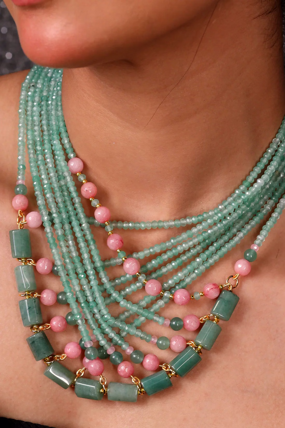 Designer Mint Green Beads choker Necklace - Gemstones Necklace image 3