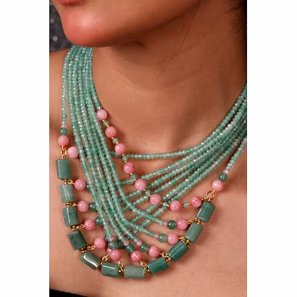 Designer Mint Green Beads choker Necklace - Gemstones Necklace-2