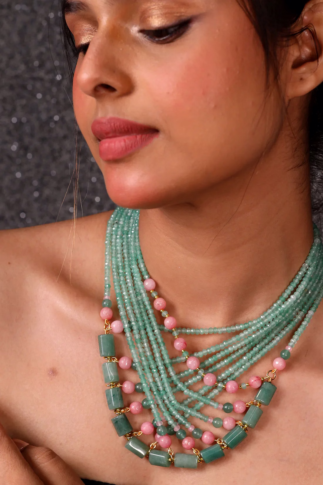 designer mint green beads choker necklace - gemstones necklace