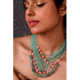 Designer Mint Green Beads choker Necklace - Gemstones Necklace