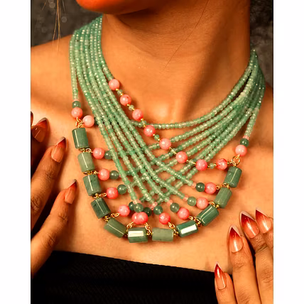 Designer Mint Green Beads choker Necklace - Gemstones Necklace-1