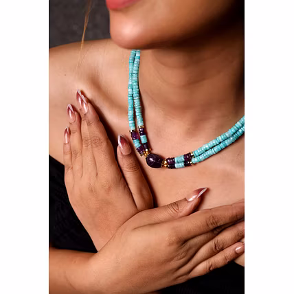 Elegant Amazonite and Amethyst Heishi cut Beads Necklace - Gemstones Necklace-1