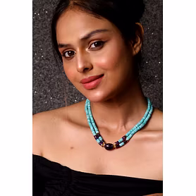 Elegant Amazonite and Amethyst Heishi cut Beads Necklace - Gemstones Necklace