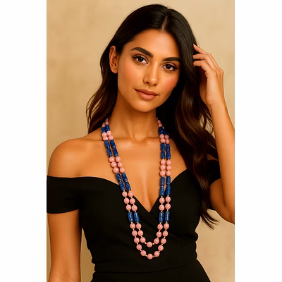 emryn elevate rodolite with lapis natural gem stone necklace - gemstones necklace