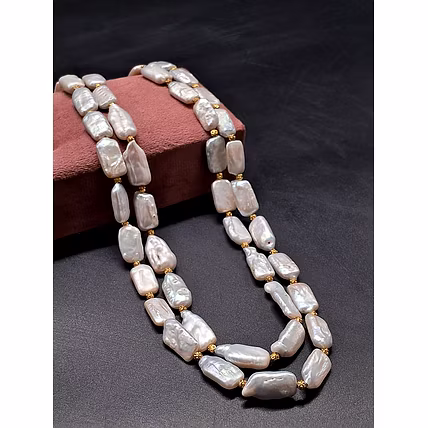 Flat Buraq Pearl Necklace with Gold Spacers | Elegant Natural Jewelry - Gemstones Necklace-1