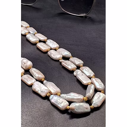 Flat Buraq Pearl Necklace with Gold Spacers | Elegant Natural Jewelry - Gemstones Necklace-2