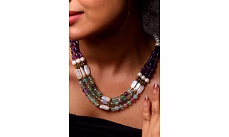Fluorite and Amethyst Beads Necklace - Gemstones Necklace