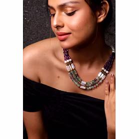 Fluorite and Amethyst Beads Necklace - Gemstones Necklace