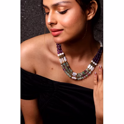 emryn fluorite and amethyst beads necklace - gemstones necklace