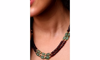 Garnet with Green Strawberry 2-Layer Heishi Beads Necklace - Gemstones Necklace