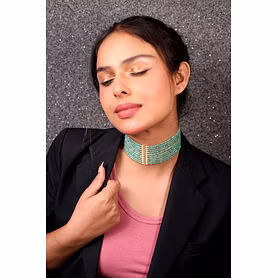 Graceful Mint Green Layered Choker Necklace -	Gemstones Necklace