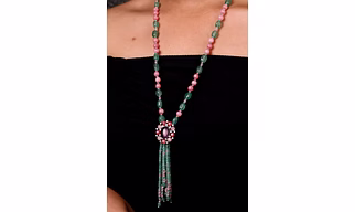 Green & Pink Onyx with Diamond-Cut Pendant String Necklace -	Gemstones Necklace