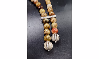 Green Garnet Gemstone Beaded Necklace with Antique Silver Accents -	Gemstones Necklace