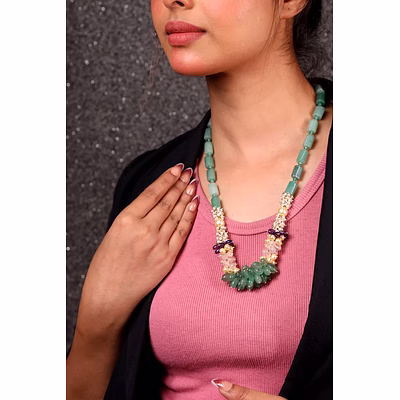 emryn green strawberry quartz bunch necklace- gemstones necklace