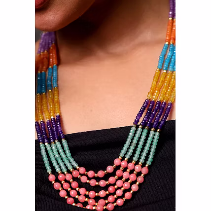 Multicolor Natural beads long Gemstone necklace-2
